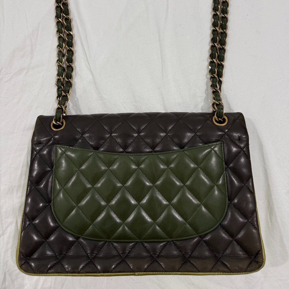 Chanel Classic Jumbo Double Flap Tri-Tone Green Quilted Lambskin Gold HW - Picture 10 of 12